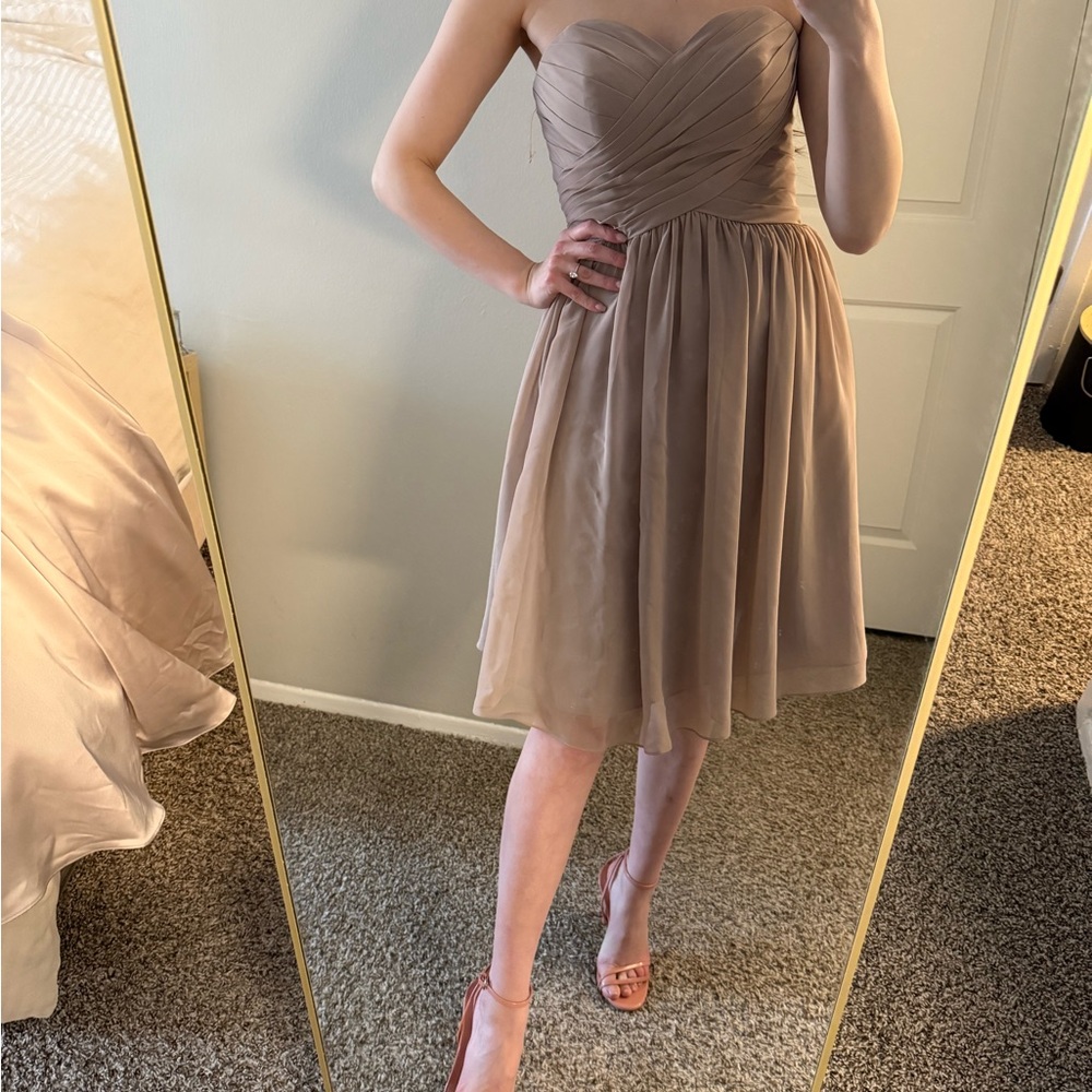 Elegant Strapless Tan Dress